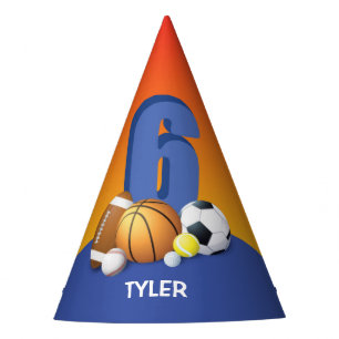 Boy 6th Birthday Sports Balls Party Hat
