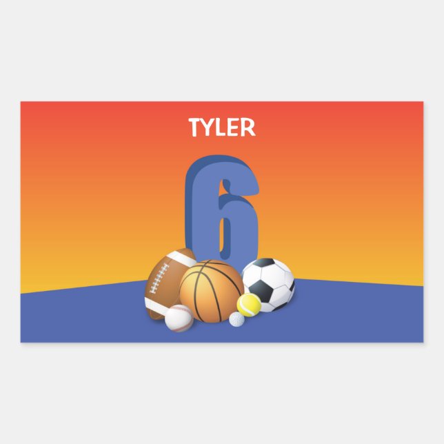Boy 6th Birthday Sports Balls Rectangular Sticker (Front)