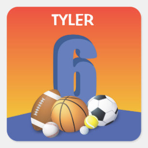 Boy 6th Birthday Sports Balls Square Sticker