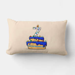 Boy 7th Birthday, 7 on Sweet Blue Cake Lumbar Cushion