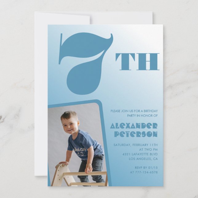 Boy 7th birthday invitations Blue Photo (Front)