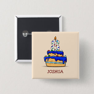 Boy 8th Birthday, 8 on Sweet Blue Cake 15 Cm Square Badge