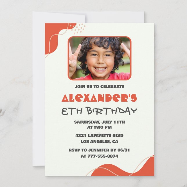 Boy 8th birthday invitations Modern Photo Red (Front)