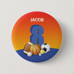 Boy 8th Birthday Sports Balls 6 Cm Round Badge