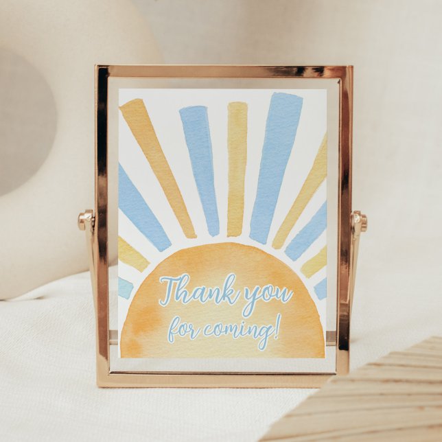 Boy A Little Ray of Sunshine Thank you for Coming Poster (Blue Boho Sunshine Baby Shower Thank you for Coming Sign)