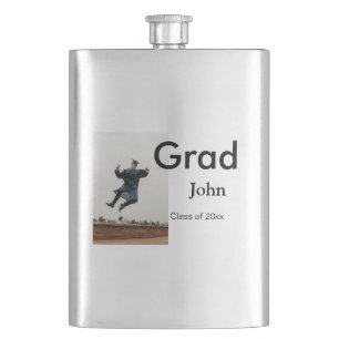 boy add name date year text QR graduation congrats Hip Flask