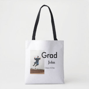 boy add name date year text QR graduation congrats Tote Bag