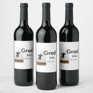 boy add name date year text QR graduation congrats Wine Label