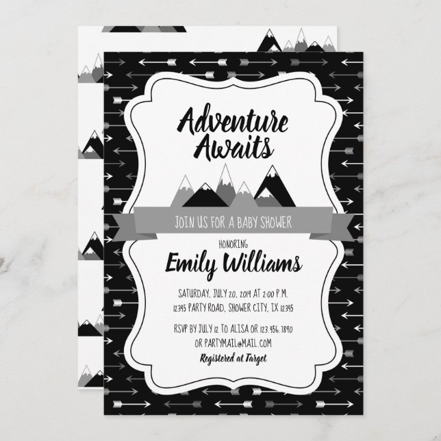 Boy Adventure awaits baby shower invitation (Front/Back)
