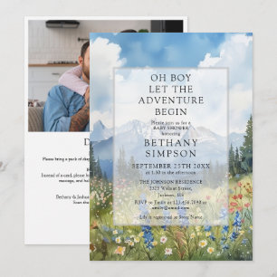 Boy Adventure Mountain Photo QR Code Baby Shower Invitation