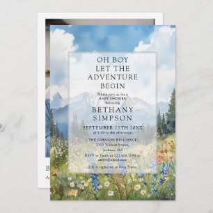 Boy Adventure Mountain Photo QR Code Baby Shower Invitation