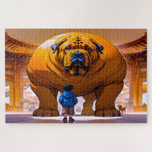 boy and big dog jigsaw puzzle