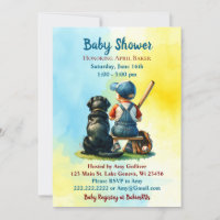 Boy and Black Lab Baseball Blue Baby Shower