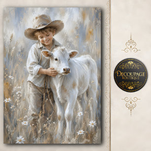 Boy and Calf Farmhouse Decoupage Tissue Paper