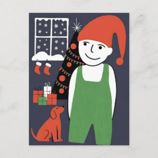 Boy and Dog Christmas  Postcard