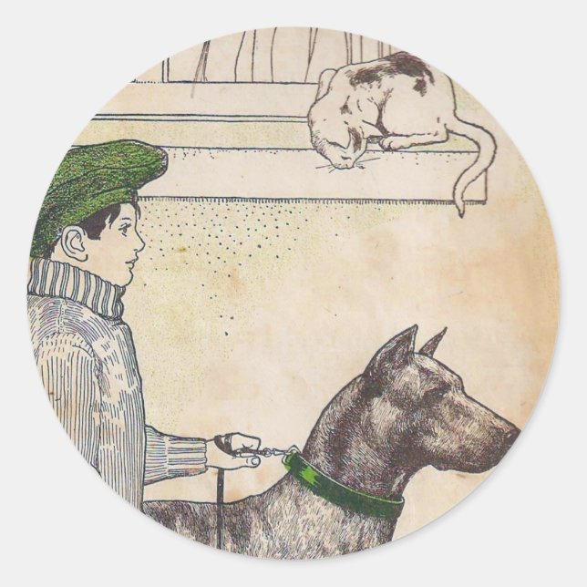 Boy and dog classic round sticker (Front)