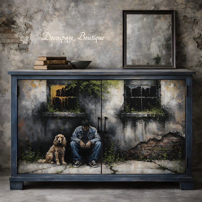 Boy and Dog Quiet Urban Decay Moody Decoupage Tissue Paper (Boy and Dog Quiet Urban Decay Moody Decoupage Tissue Paper Mockup)