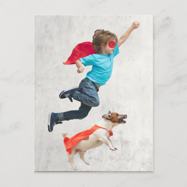Boy and Dog Superheroes Postcard (Front)