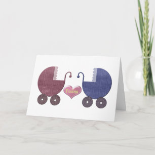 Boy and Girl Baby Twins, Pram Art Design Card