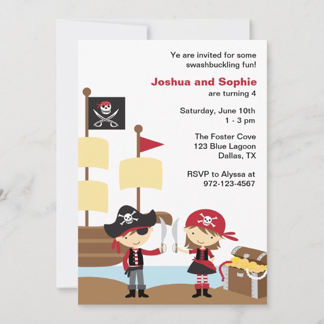Boy and Girl Pirate Invitations (Front)