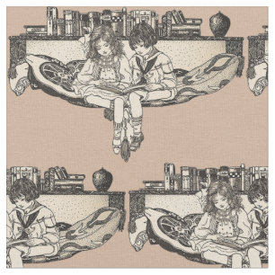 Boy and girl reading fabric