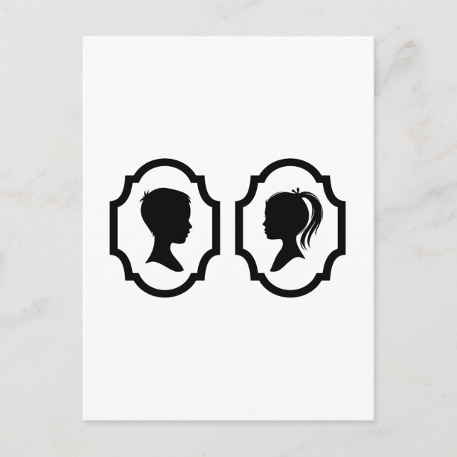 boy and girl silhouette in picture frame postcard (Front)