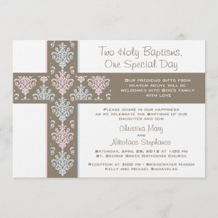 Boy and Girl Twin Christening  Invitation