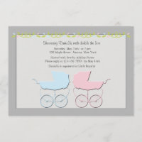 Boy and Girl Twins Grey Baby Shower Invitation