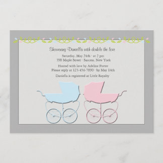 Boy and Girl Twins Grey Baby Shower Invitation