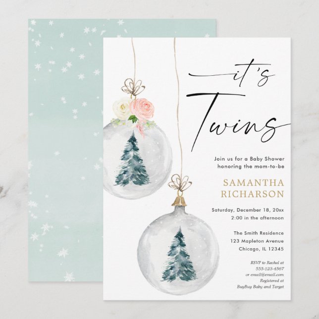 Boy and Girl Twins Winter Christmas baby shower Invitation (Front/Back)