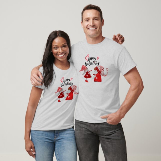 Boy and girl Valentine gnome happy valentine text T-Shirt (Unisex)