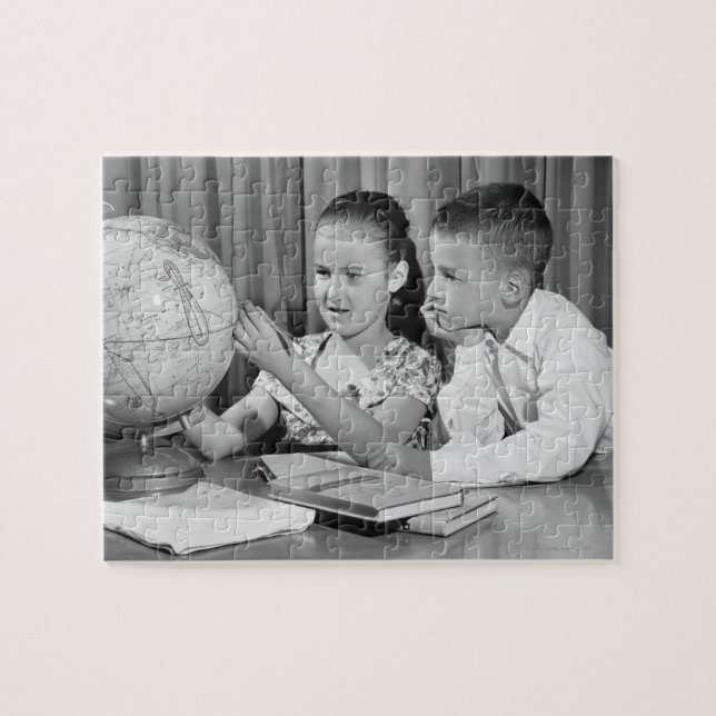 Boy and Girl Viewing Globe Jigsaw Puzzle (Horizontal)