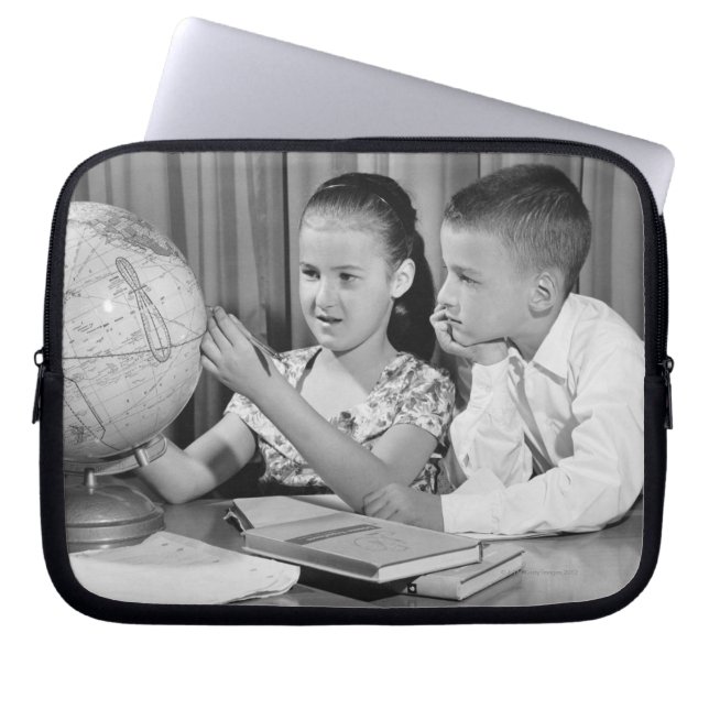 Boy and Girl Viewing Globe Laptop Sleeve (Front)