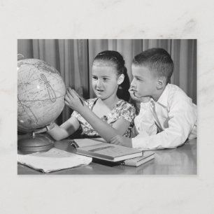 Boy and Girl Viewing Globe Postcard