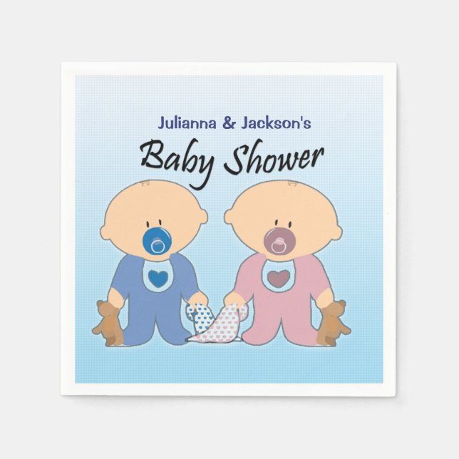 Boy and Girls Twins Baby Shower Napkins (Front)