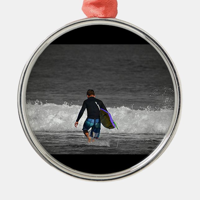 BOY AND HIS BOOGIE BOARD METAL TREE DECORATION (Front)