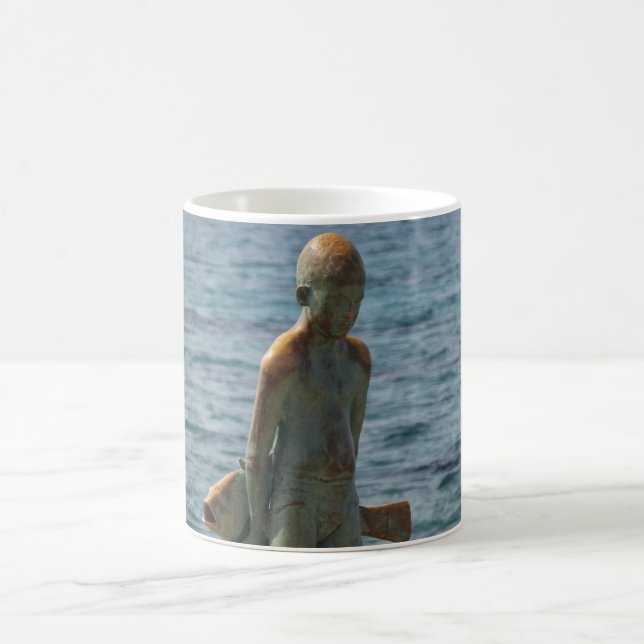 Boy and his Fish statue Paphos seafront Coffee Mug (Center)