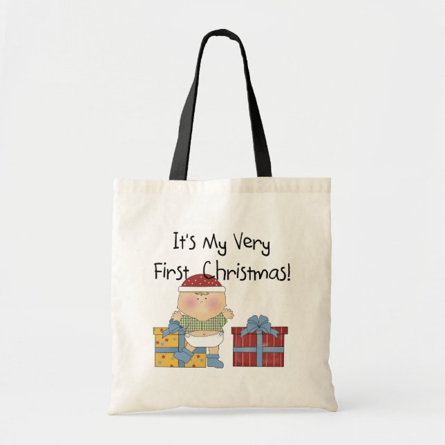 Boy and Presents 1st Christmas Tshirts and Gifts Tote Bag (Front)