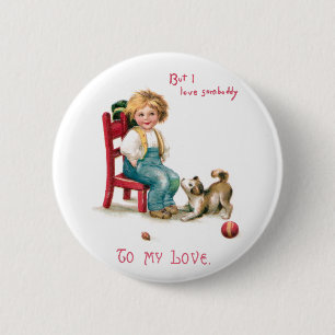 Boy and Puppy Vintage Valentine 6 Cm Round Badge