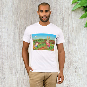 Boy And Rabbit Picking Veggies Mens T-shirt