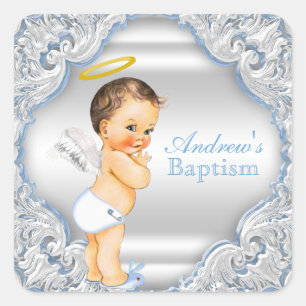Boy Angel Baptism Christening Square Sticker