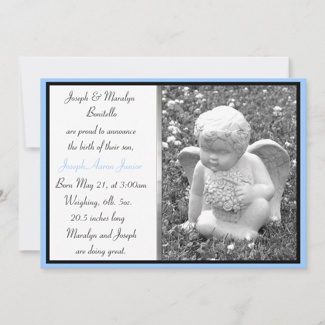 Boy Angel Custom Birth Announcement (Front)