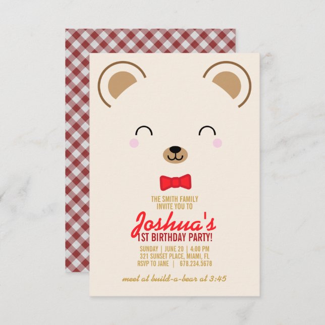 boy ANY AGE teddy BEAR PICNIC birthday party Invitation (Front/Back)