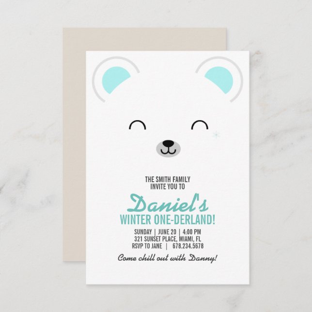 boy ANY AGE winter POLAR BEAR birthday party Invitation (Front/Back)