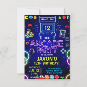 Boy Arcade birthday party, arcade gaming invite. Invitation