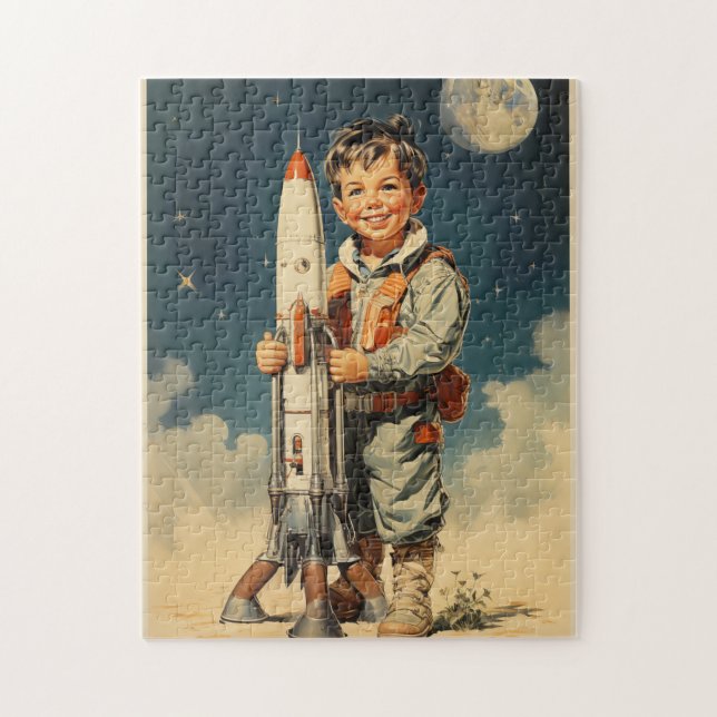 Boy astronaut retro style jigsaw puzzle (Vertical)