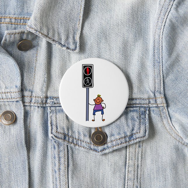 Boy at Pedestrian Crossing with Red Stop Signal 7.5 Cm Round Badge (Creator Uploaded)