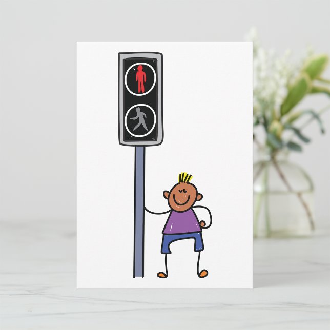 Boy at Pedestrian Crossing with Red Stop Signal Invitation (Creator Uploaded)