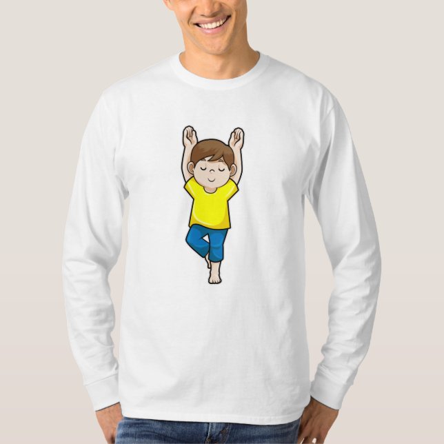 Boy at Yoga Stretching exercises T-Shirt (Front)