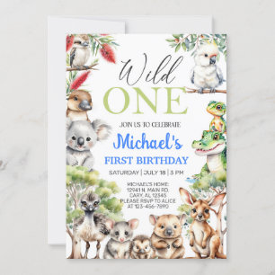 Boy Australian animals Wild One birthday. Invitation